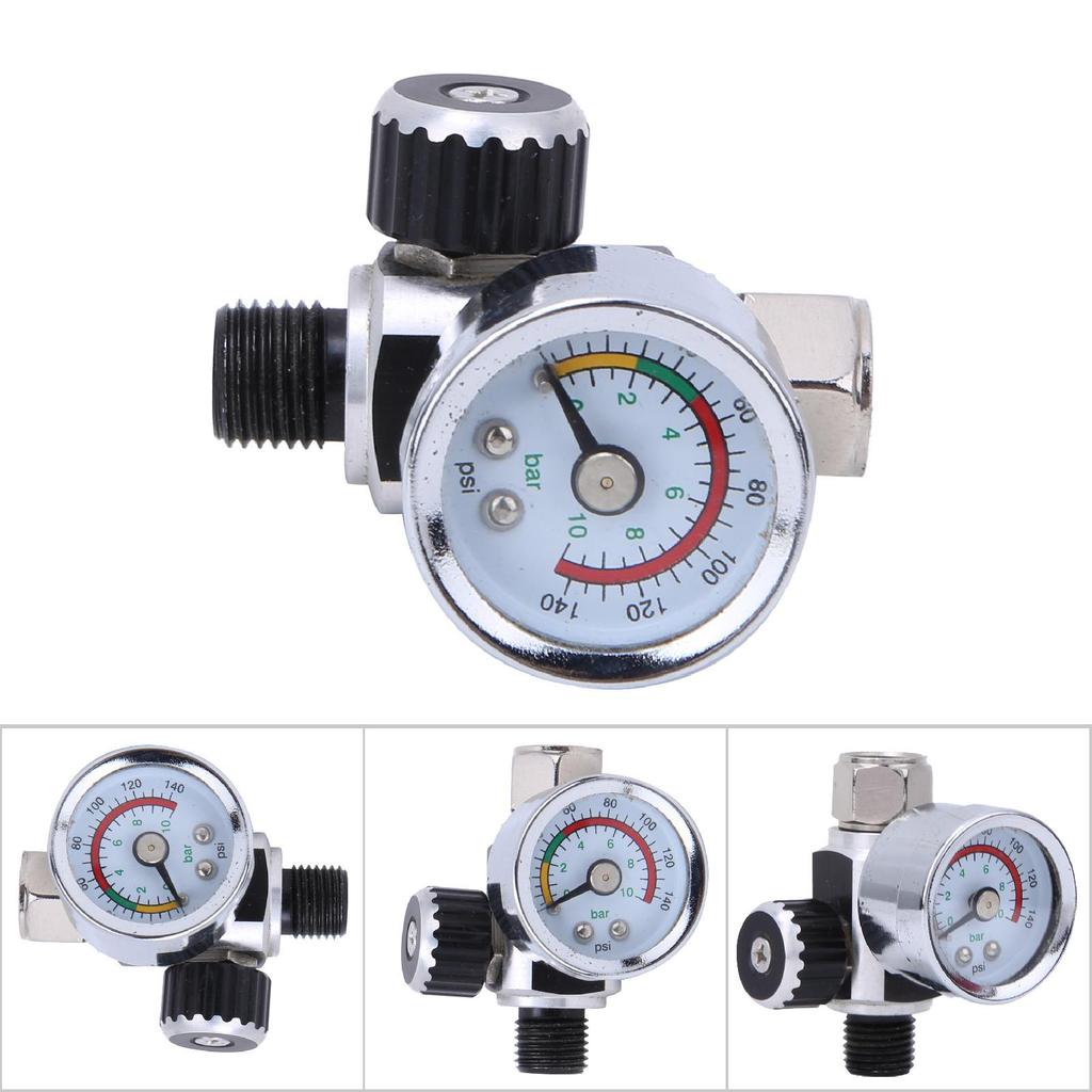 Air Pressure Regulator 0 10bar 0 140psi Aluminum Alloy Valve 1 4inBSPP Inlet Outlet ConnectorSilver