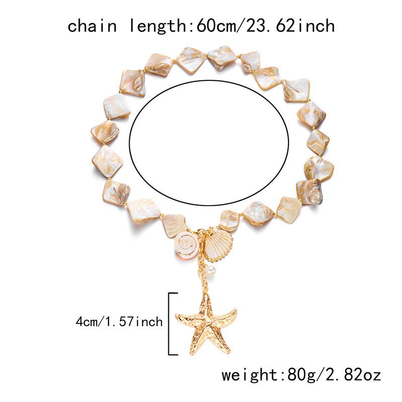 Layered Beaded Necklace with Starfish & Shell Charms, Gold-Plated Pearl Chain for Women Fashion Layered Look