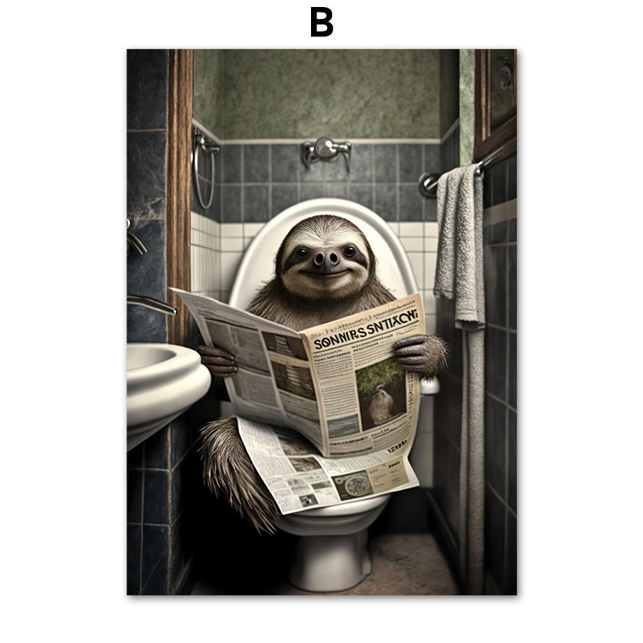 

Забавный юмор для ванной комнаты, Настенный декор, панда, коза, курица, сидящая на унитазе и читающая газету, постер, художественный принт, холст, живопись 30X40cm No Framed