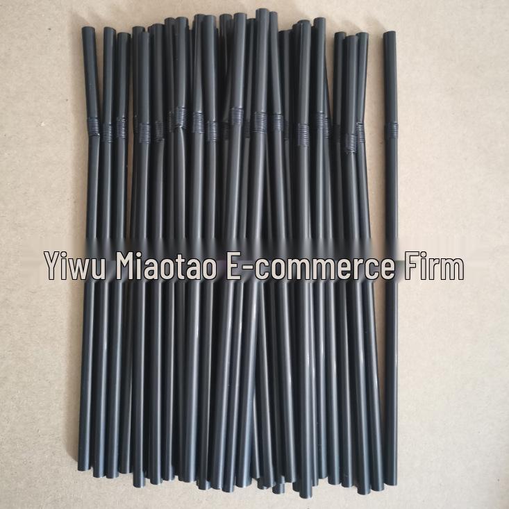 Colored Bendable Plastic Drink Straws, 100 Pieces, Food-Grade PP, Black, Suitable for Soy Milk.