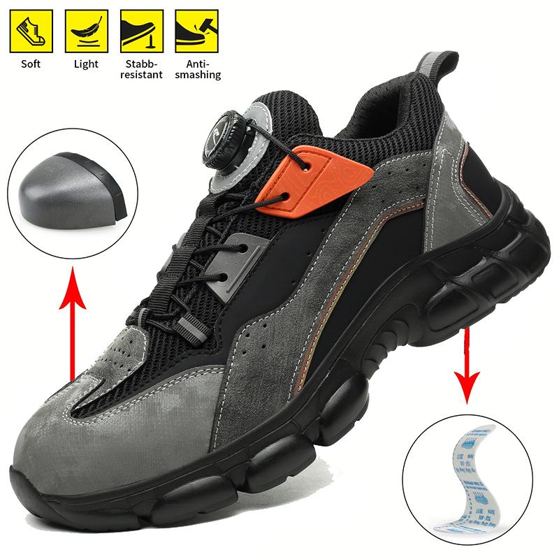 Rotating Button Safety Shoes Breathable Shoes Men Anti-smash Anti-puncture Work Shoes Men Sport Shoes Security Protective Boots