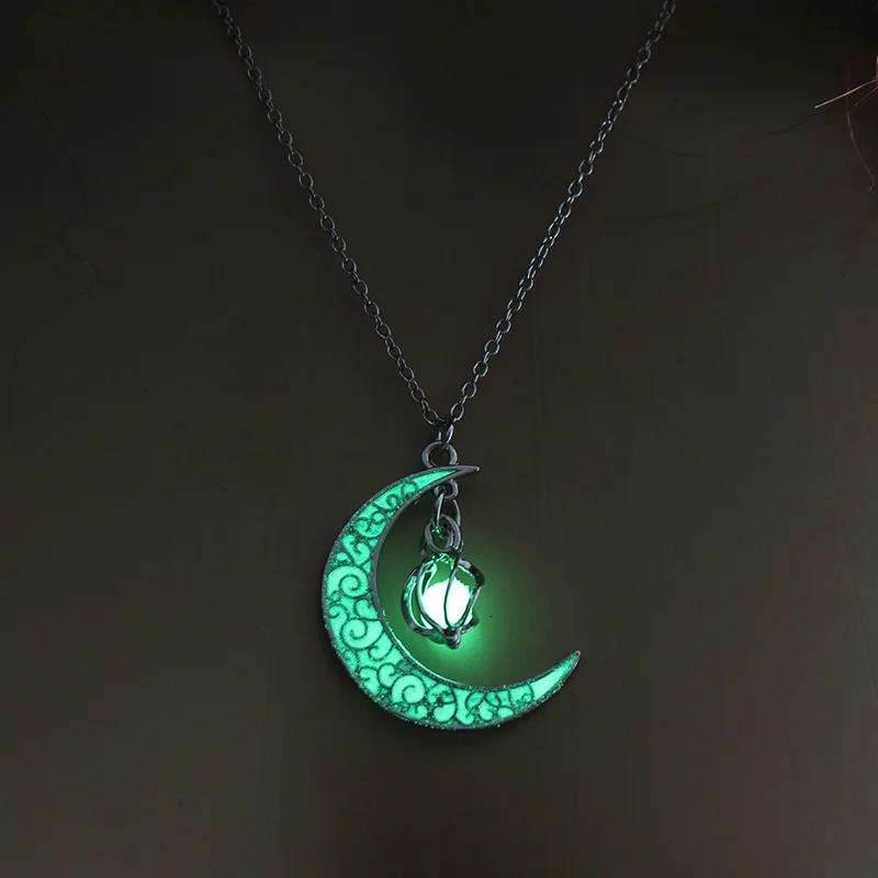 2024 Naszyjnik Świecący w Nocnym Blasku Amulet z Kamienia Biżuteria Posrebrzany Damski Wisiorek na Halloween Pusty Kamień Luminescencyjny Wisiorek Naszyjnik Prezenty