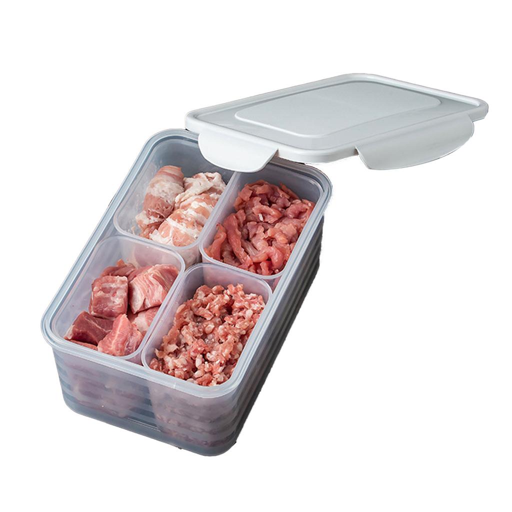 Fridge Storage Containers PP 4 Compartment Fresh Keeping Divided Veggie Salad Organizer Boxes