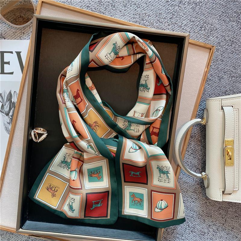 Print Skinny Satin Silk Scarf for Women 15*145cm Hair Bands Neck Tie Belt Headband Lady Wraps Foulard Headkerchief Bandana