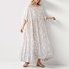 Neues Sommerliches Blumen-Maxikleid für Damen Übergröße Vintage-Stil Locker O-Ausschnitt Kurzarm Urlaubs-Kleid