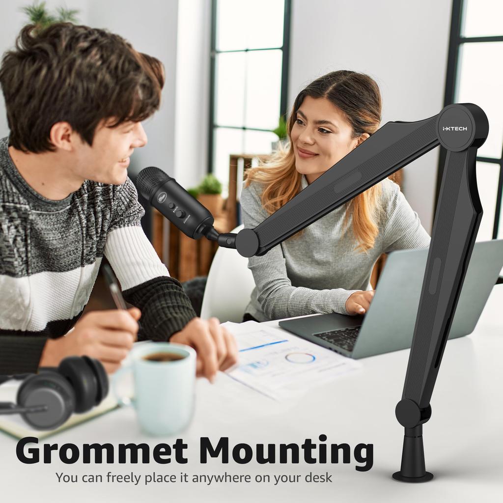 IXTECH Mikrofon-Schwenkarm für Blue Shure Hyperx Rode Fifine Verbesserter Mikrofonständer mit Tablet- und Kopfhörerhalter für Gaming Podcasting und