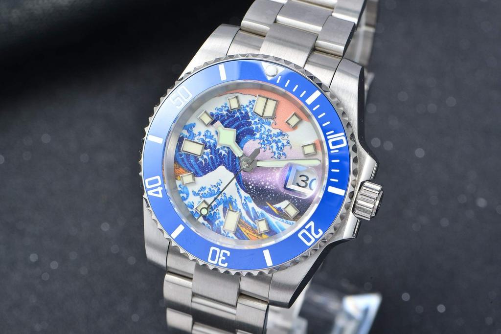 HAMAYOTA Automatic Made In Great Wave Off Watch Men's Watch, Japan, "The Kanagawa" Diver's