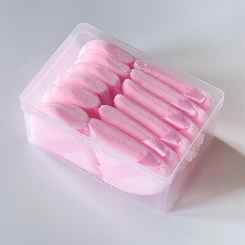 Velký trojúhelníkový sametový pudrový aplikátor na make-up - Super měkký, houbička na sypký pudr, V balení vějířovitá houbička