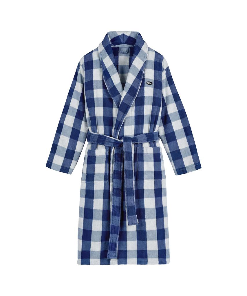 Teto Supima Bath Robe Checkerboard Blue