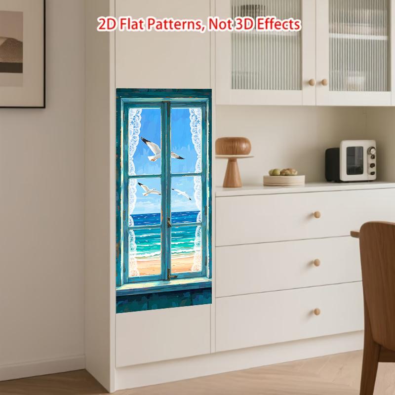 84Style Fridge Stickers Refrigerator Cover Door Landscape Plant Sea Vinyl Self Adhesive Kitchen Furniture Decor Wrap Freezer Sticker DIY