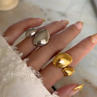 Anillo Abierto Irregular Simple Brillante Yori Acero Inoxidable Textura Metálica Chapado en Oro de 18 Quilates Impermeable Encanto Geométrico Joyería 2025