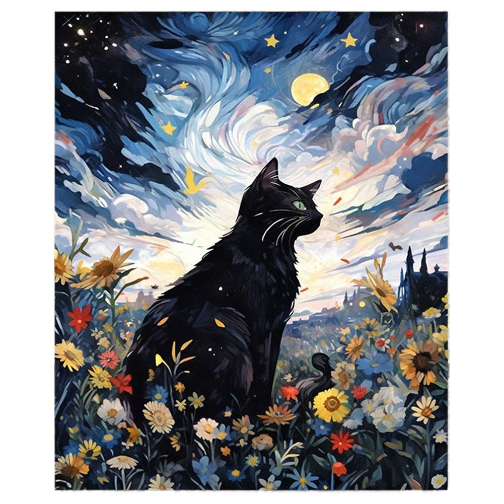 NEW Cat Paint By Numbers Kit For Adults Beginner Black Cat Acrylic Starry Sky Oil Paint Canvas With Brushes Paintwork Art Crafts