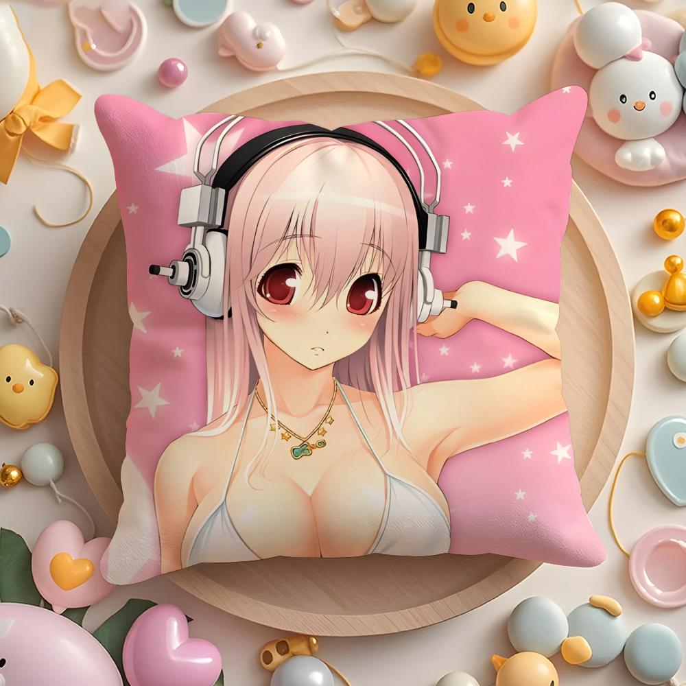 S-SUPER Anime S-SONICO Poszewka na poduszkę do domu i samochodu, wielofunkcyjna - Dwustronna, Miękka i Trwała do codziennego użytku