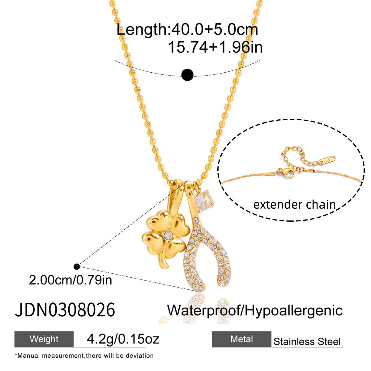 Youthway Lucky Zircon Horseshoe Flower Pendant Necklace For Women Gold Plated Stainless Steel Necklace Fashion Jewelry Gift