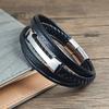 Charm Black Leather Multi-layer Rope Woven Men's Bracelet Stainless Steel I-shaped Magnetic Buckle Men's Jewelry Gift Bracelet