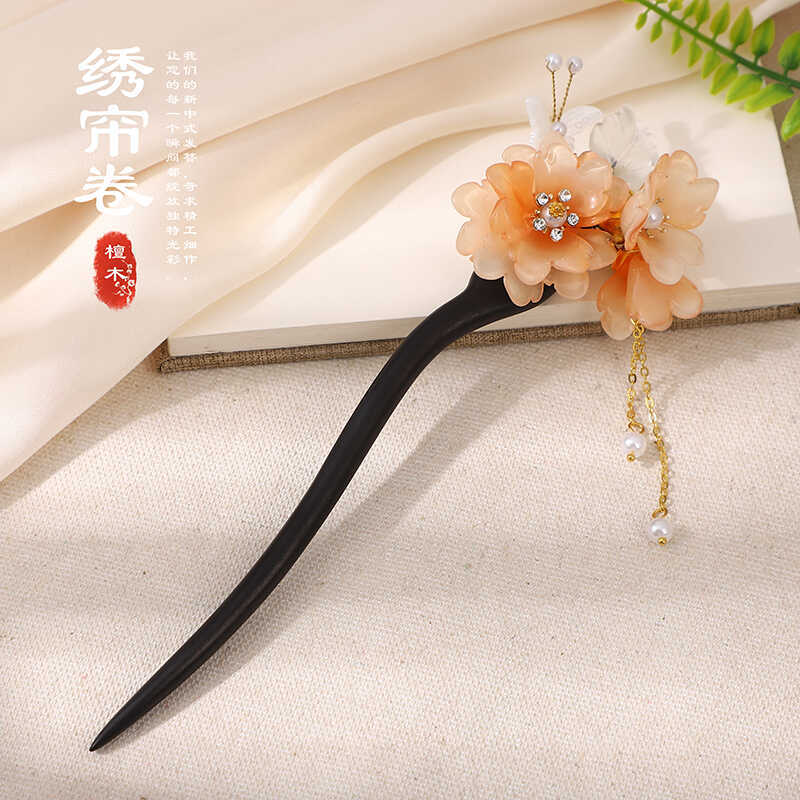 Sandeltre Blomst Hårnåler Kinesisk Stil Hårpinner Retro Hanfu Hårtilbehør Fe Cheongsam Hårknute Smykker Tiara