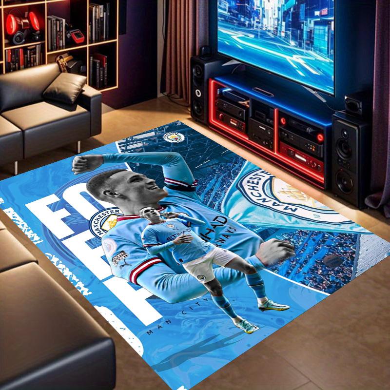 Man City Football Player Portrait Print Area Rug Non‑Slip Rectangular Floor Mat Soccer Fan Gaming Living Bedroom Decor