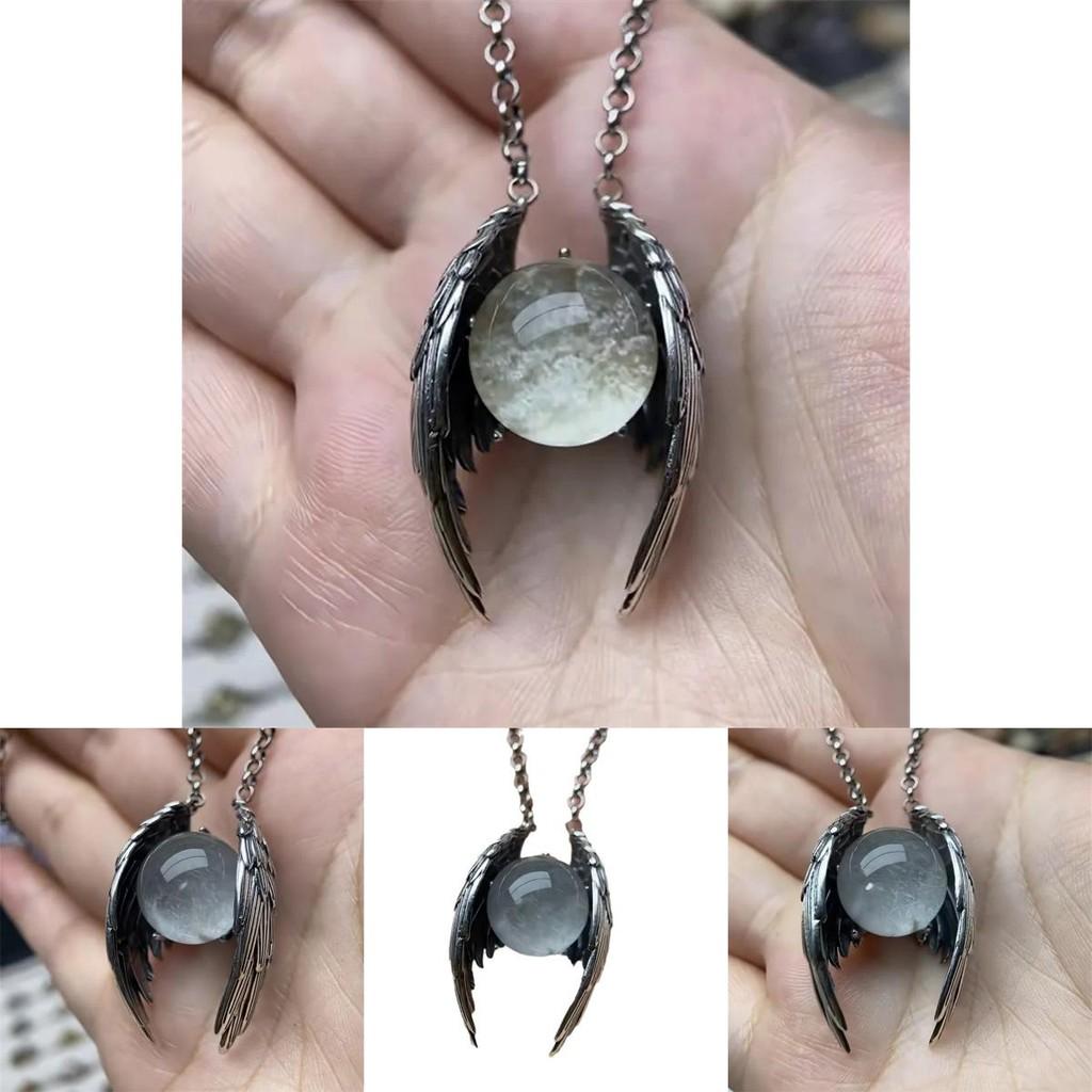 Ghost Wings Faux Crystal Pendant Necklace With Wing And Sphere Elements For Daily Style