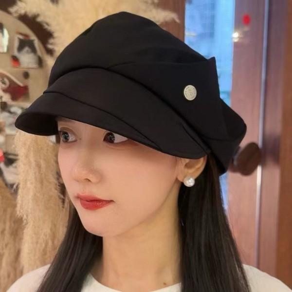 Japanese and Korean British Style Hat Women's Pleated Small Octagonal Hat Simple Spring and Autumn Painter's Hat Versatile Peaked Hat