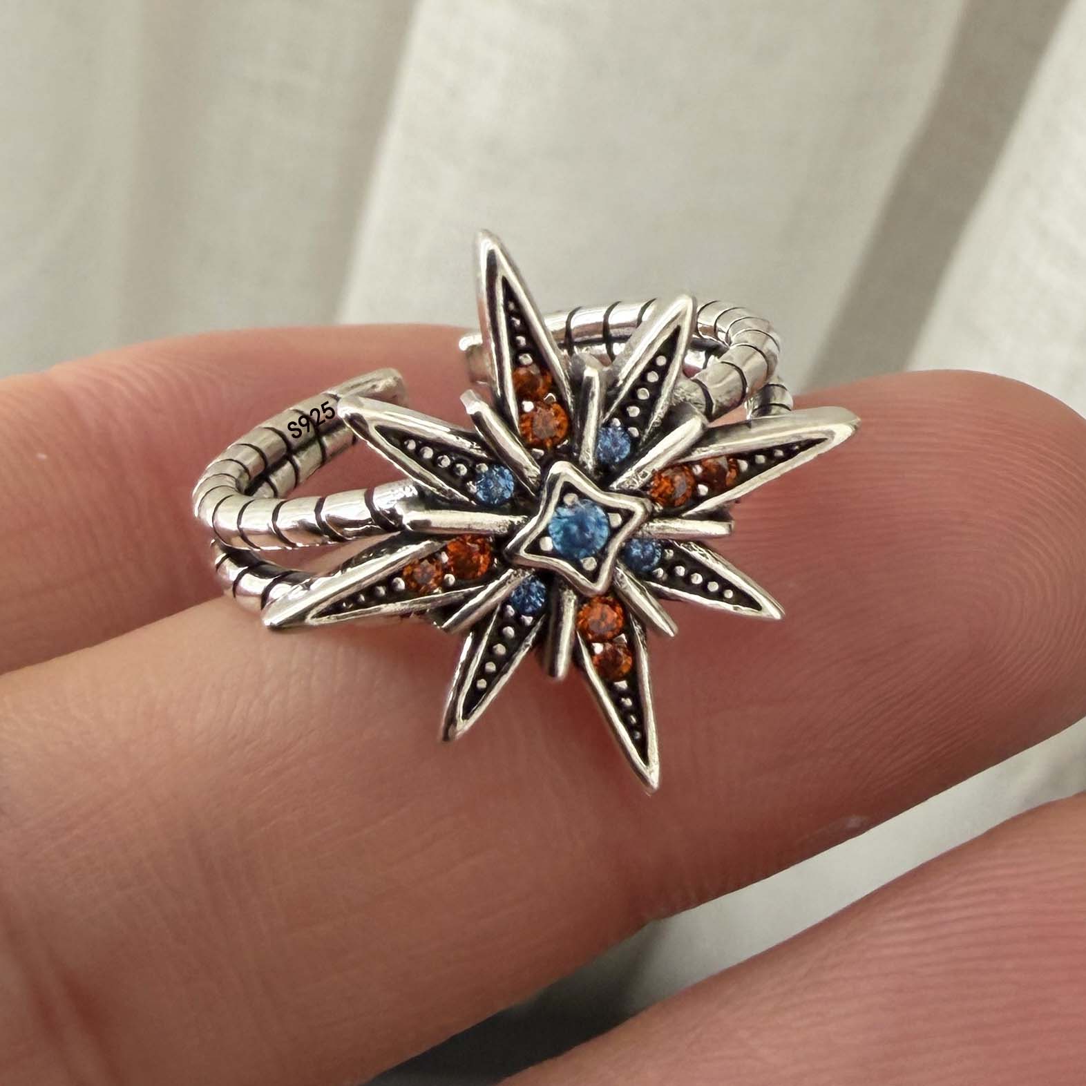 

925 Silver Rings for Women Couple Minimalist Handmade Retro Zircon Star Ring Fine Jewelry Gift Prevent Allergy resizable