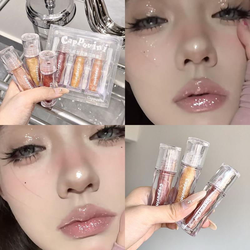 Cappuvini Water-Glow Bling Lip Gloss - Watery, Plump, Pearlescent Brightening Overcoat