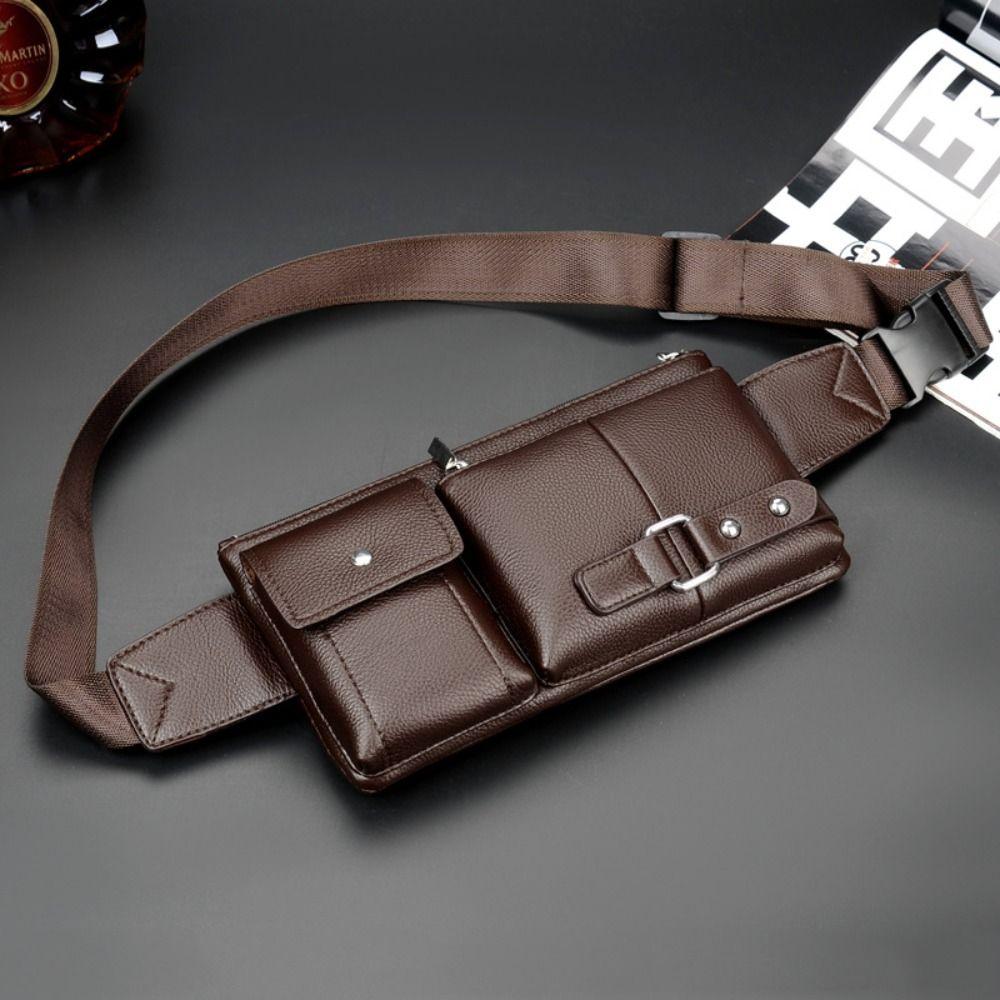 Waterproof Multi Pocket Fanny Pack Large-capacity PU Leather Waist Bag  Travel