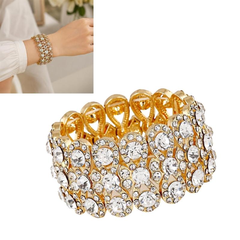 Stretch Bracelet with Repeating Figure-8 Links, Gold-Tone Zinc Alloy Design and Clear Decorative Rhinestones Details