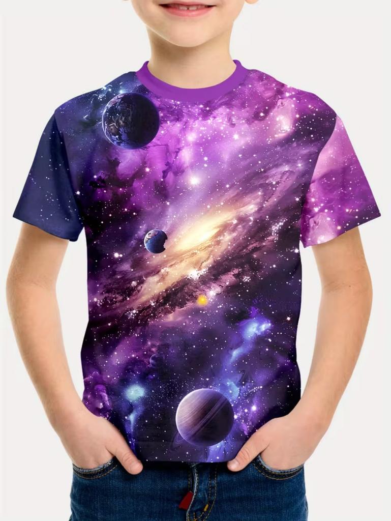 Jungen Kinder Kleidung Stylisch Cartoon Weltraum Astronaut Grafik T-Shirts Jungen Mädchen Sommer Kurzarm Outdoor Kleidung für Kinder