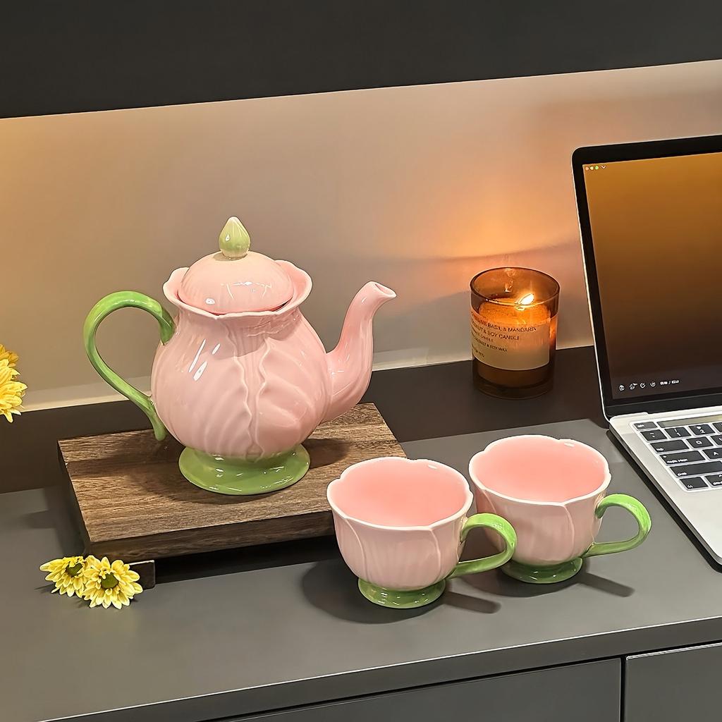 Tulip Tea Set Ceramic Teapot Flower Tea Cup Coffee Mug Tableware Milk Mug Teacup  Cups Teapot English British Teaware Set