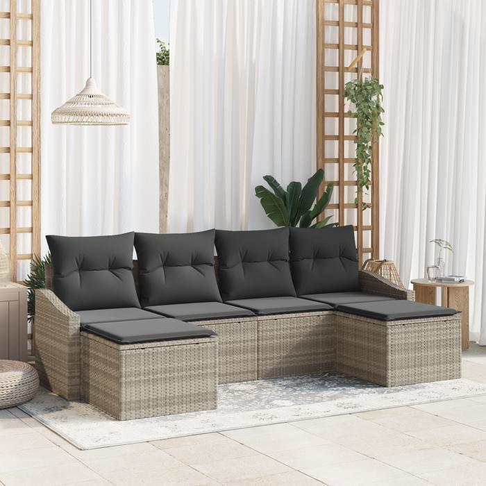 VidaXL Ensemble de canapé de jardin 6 pièces avec coussins gris clair en poly rattan 3346832
