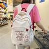 Cartoon Embroidery Backpack Multifunctional Large Capacity Junior High College Student Book Bag for School and Travel  White