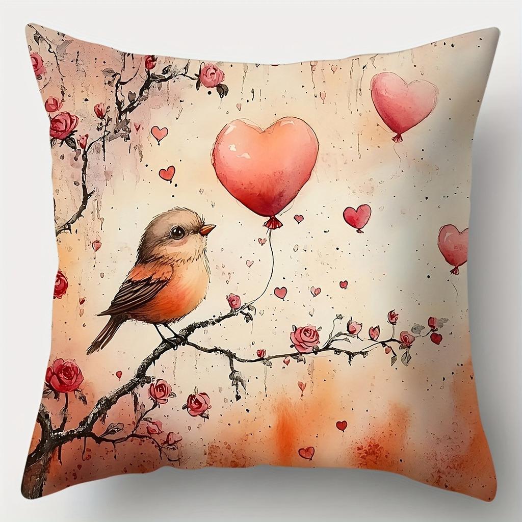 Adorable Bird with Heart - Shaped Balloon PillowcaseLiving Room Sofa Cushion Cover, Soft and Comfortable, Room Decoration