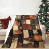 Autumn Pumpkin Flower Checkered Background Blanket - Soft Flannel Gift Throw Cozy Fall Decor