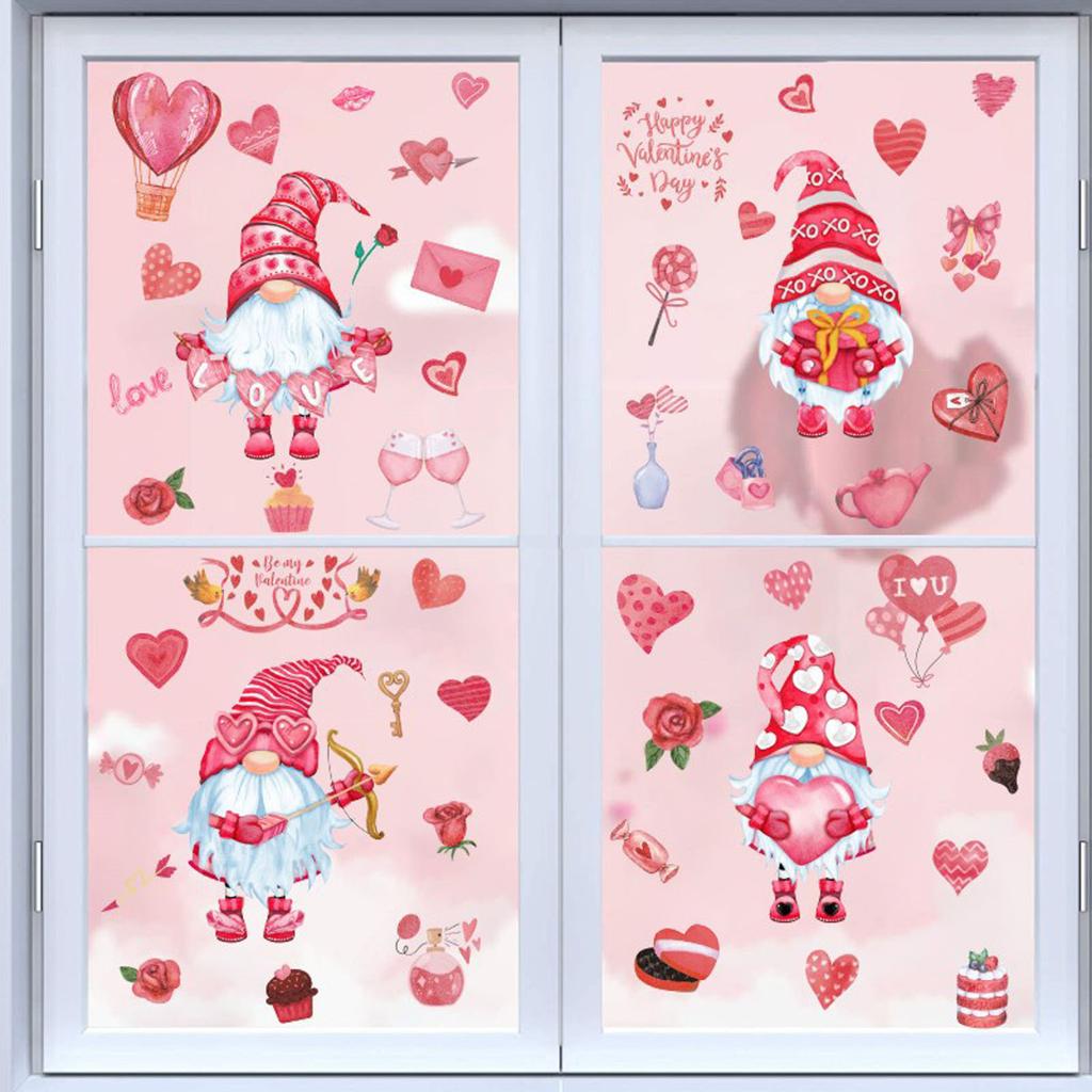 Happy Valentine's Day Window Clings Heart Gnomes Decorative Wall Sticker Removable Window Decals For Home Wedding