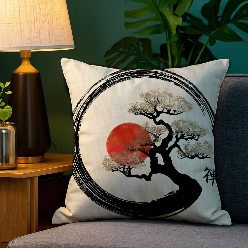 Chinese Ink Painting Style Pillow Case Plush Fabric Soft Double Sided Print Home Sofa High Quality Cushion Cover Throw