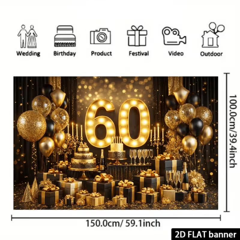 Sfondo Fotografico 2D Elegante Nero Oro Glitterato per 60° Compleanno