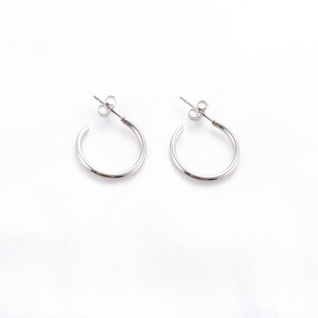 15/20mm Minimalist Stainless Steel Round Circle Loop Earrings for Women Smooth C Shape Hoop Huggie Ear Jewelry Accessories