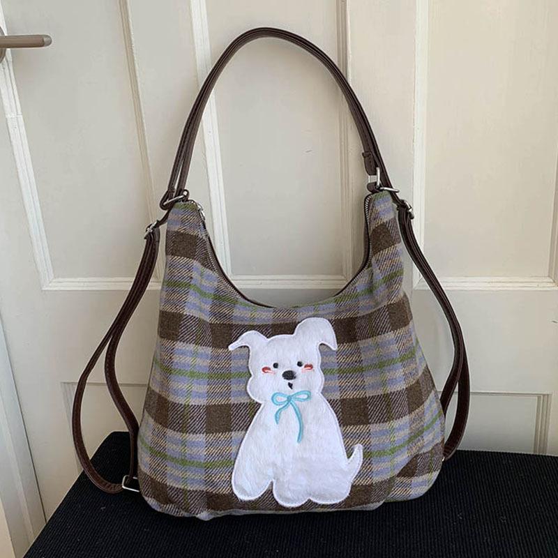 Plaid Woolen Tote Bag Women's Large-capacity Shoulder Messenger Bag Autumn and Winter Multi-functional Backpack
