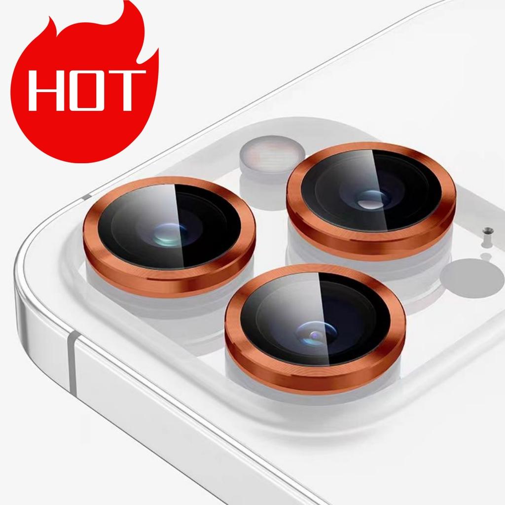 Orange Metal Glass Camera Lens Protector for IPhone 15 14 13 11 Pro Max Plus 12 Mini 15Pro 14Pro Women Ring lens Cover
