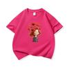 Kids Cotton T Shirt Red Flower Girl Print Crew Neck Short Sleeve Tee Casual Breathable Boys Girls Summer Tops