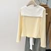 Sweet and spicy fake two-piece shawl long-sleeved T-shirt for women's autumn slim-fitting and thin inner bottoming shirt v-neck clothes