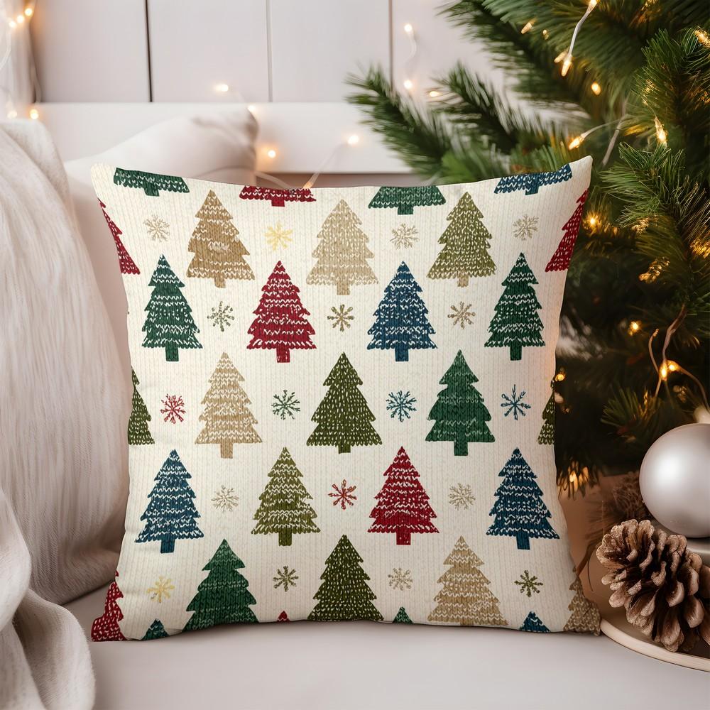 Home Decor Christmas Trees and Snowflakes Throw Pillow Pattern Cushion Cover Suitable for Sofa Bedroom Car Pillow Cover
