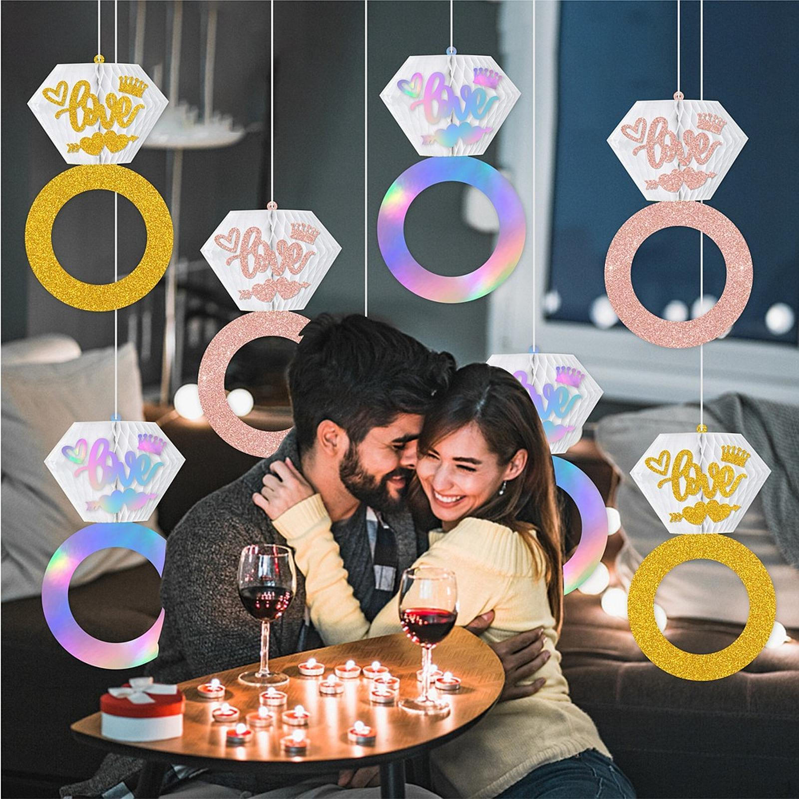 

Honeycomb Diamond Banner Hanging Ornament Engagement Party Decoration for Proposal Supplies Multicolor