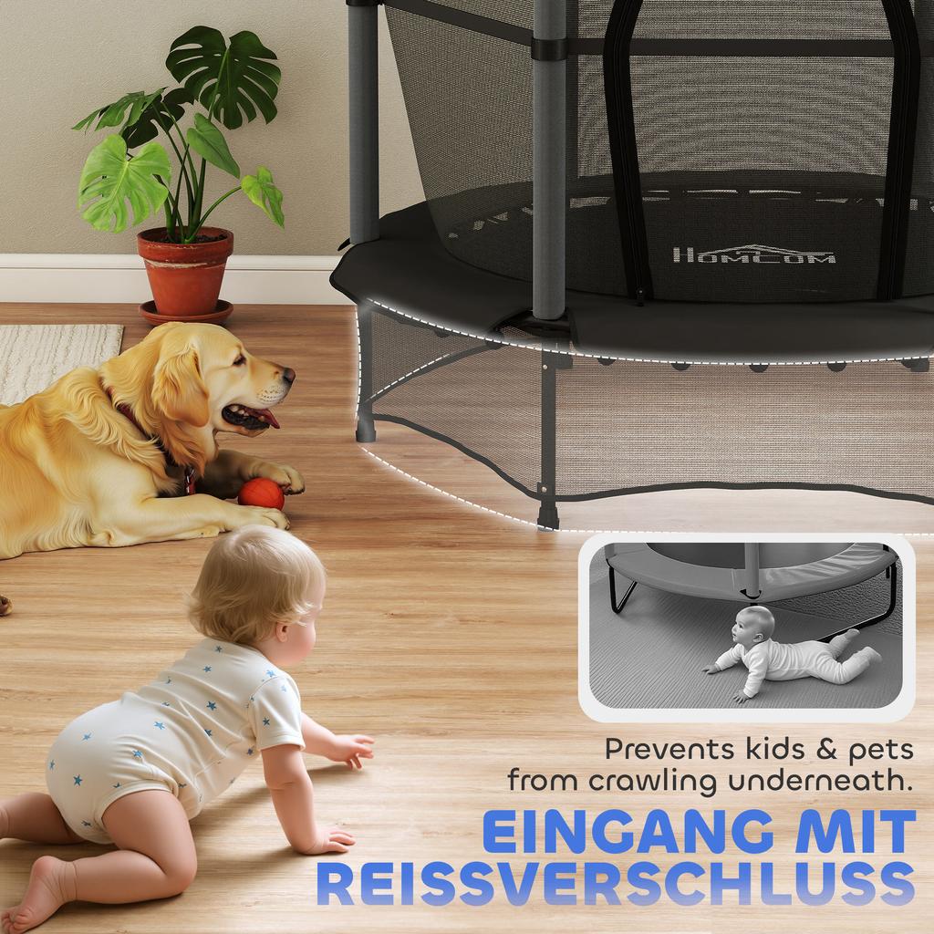 4.6FT/55" Kids Trampoline with Enclosure Net, Outdoor Indoor Use, for Ages 3-10 Years, Black