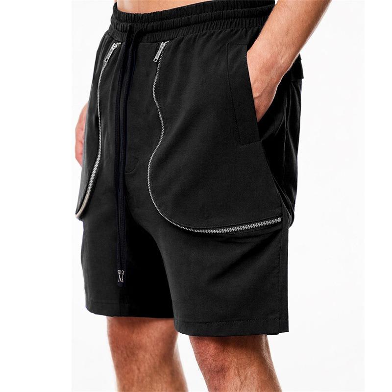 Men Casual Cargo Shorts Elastic Waist Drawstring With Zipper Pockets S
