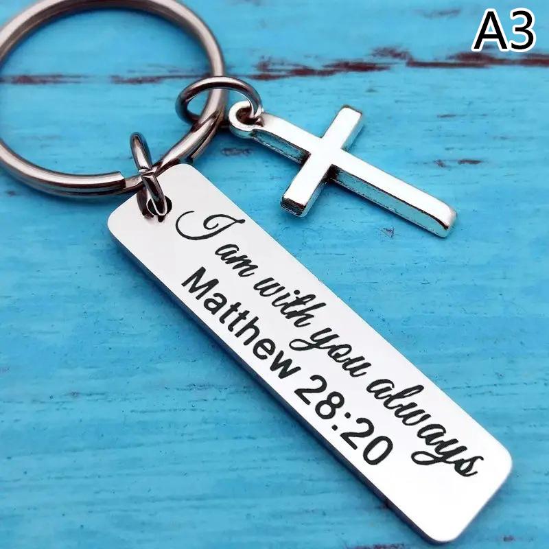 Let God Lead···Faith Cross Stainless Steel Keychain, Christian Religious Key Chain Ring Purse Bag Backpack Charm Daily Gift
