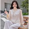 Elegante Blusa in Chiffon Ricamata in Stile Cinese