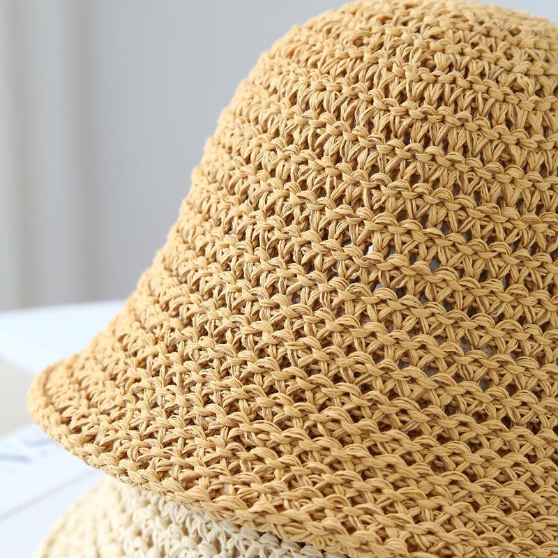 Cappello da Pescatore a Secchiello in Paglia Monocolore da Donna con Protezione per il Viso, Estivo da Spiaggia per Uscite
