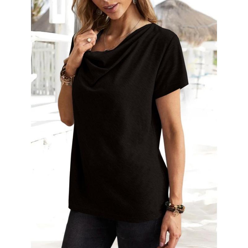 Women Casual Solid Color Short Sleeve Loose T Shirt