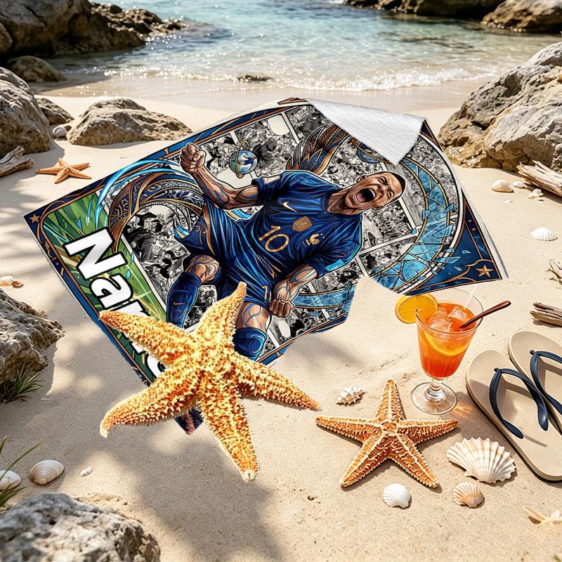 Personalisierbares Strandtuch mit Kylian Mbappe Aufdruck und individuellem Namen, für Reise Camping Strandparty Heimdekoration, Geburtstagsgeschenk für Familie & Freunde